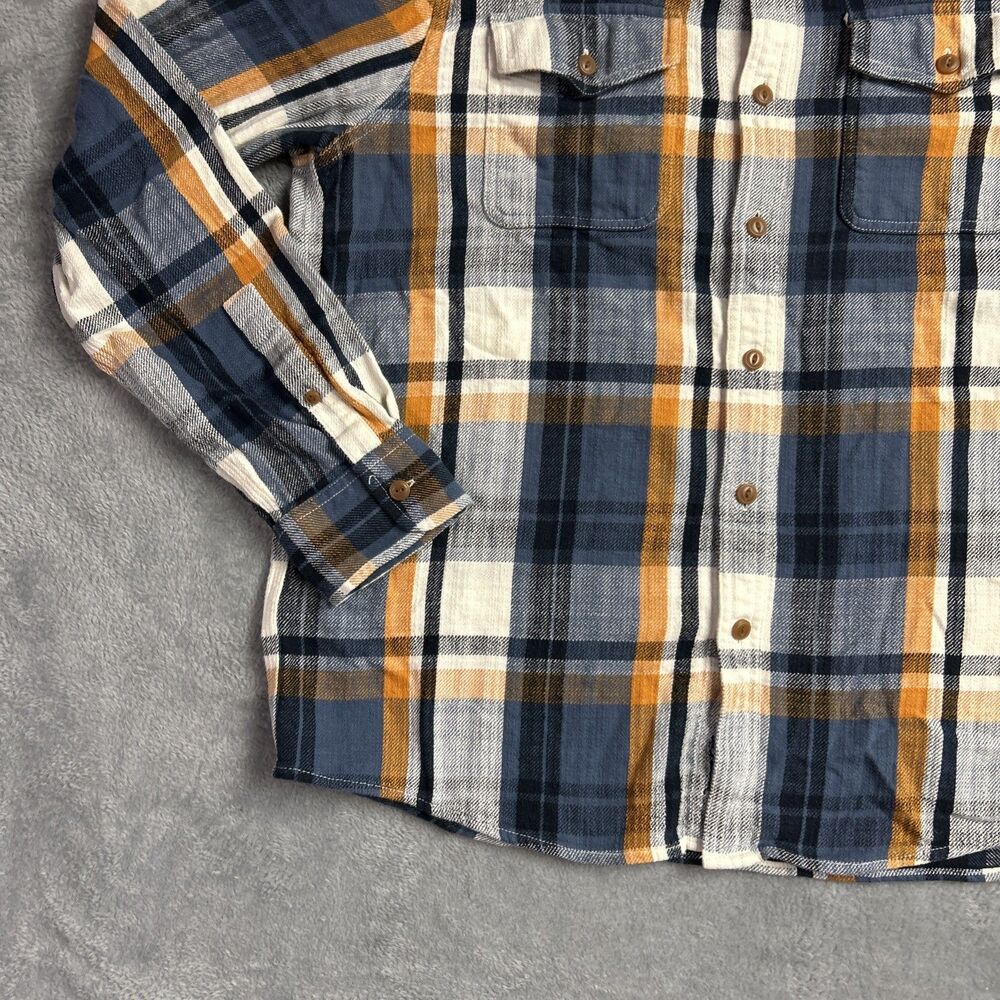 LL Bean Signature Slim Fit Flannel Shirt Mens Plaid Button Up Blue/Orange Sz. L - Picture 9 of 12